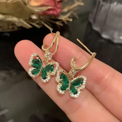 Trendy New Green Crystal Butterfly Earrings 
